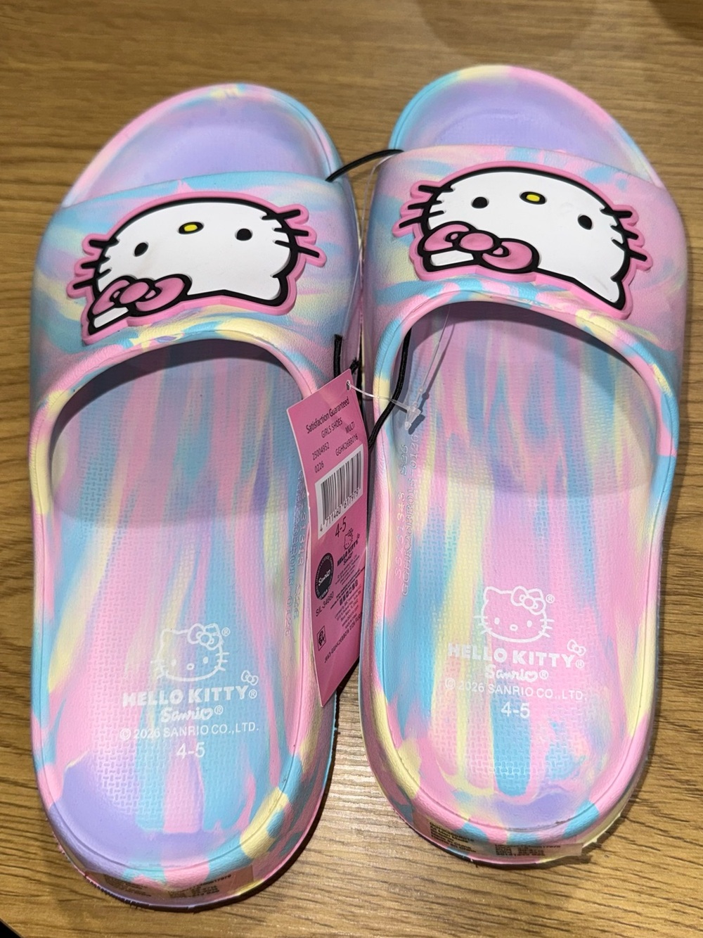 Hello Kitty Pastel Rainbow Tie-Dye Slide Sandals - Pink, Blue & Yellow